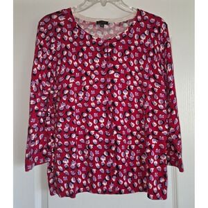 Talbots Women's Red Purple Floral Print Button Front Cardigan Sweater Size L